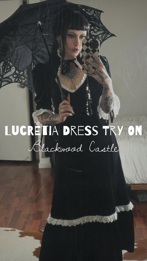 Instagram post by @yung.planet for Blackwood Castle. Caption reads: [...] styling the Lucretia dress from....