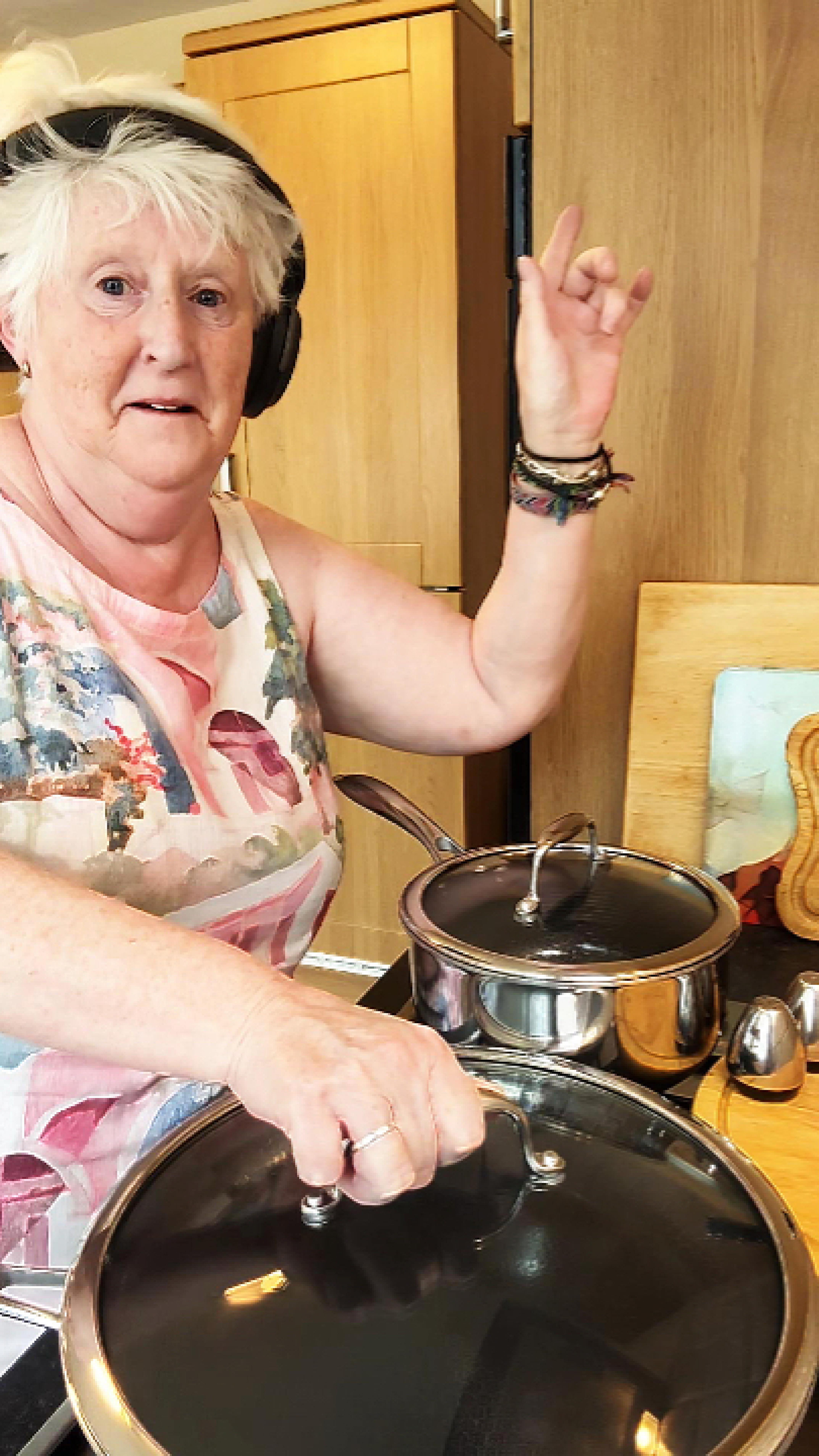 Instagram post by @crazyauntieann for HexClad. Caption reads: When the tune calls for only your best pans!....
