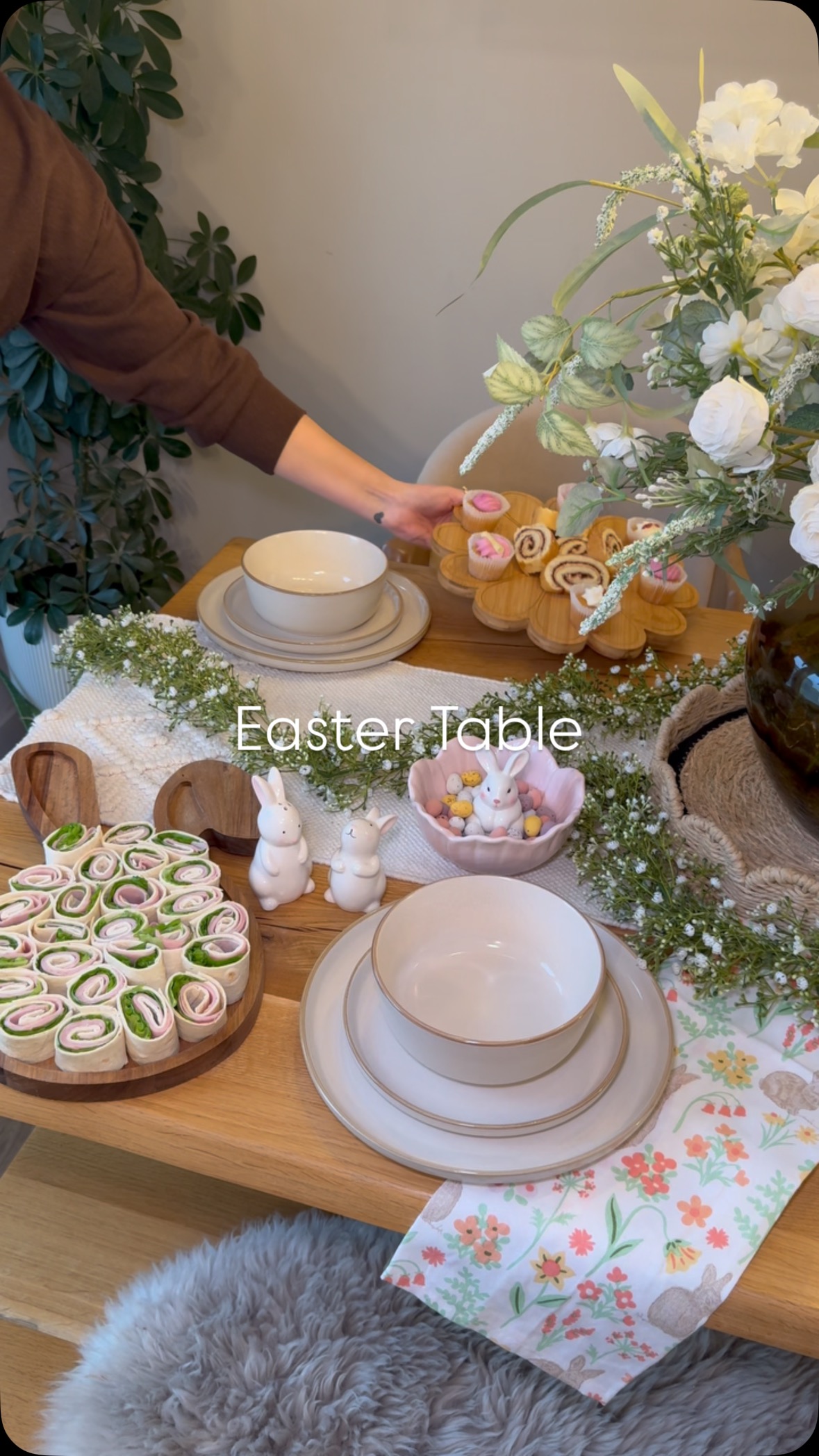 Instagram post by @our_hanbury_hideaway for The Range. Caption reads: Affordable Easter tablescape styling from....
