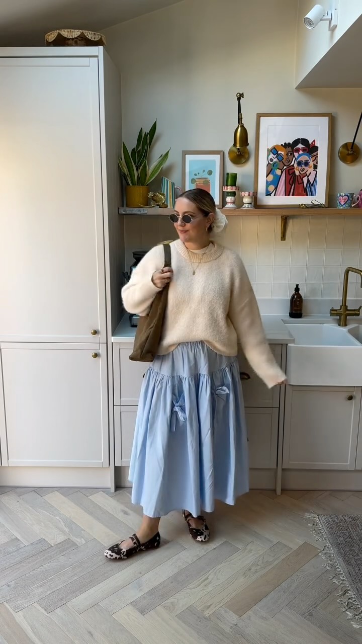 Instagram post by @leannedopaminedressing for Sister Jane. Caption reads: Wearing summer pieces in autumn doesn’t have to be....