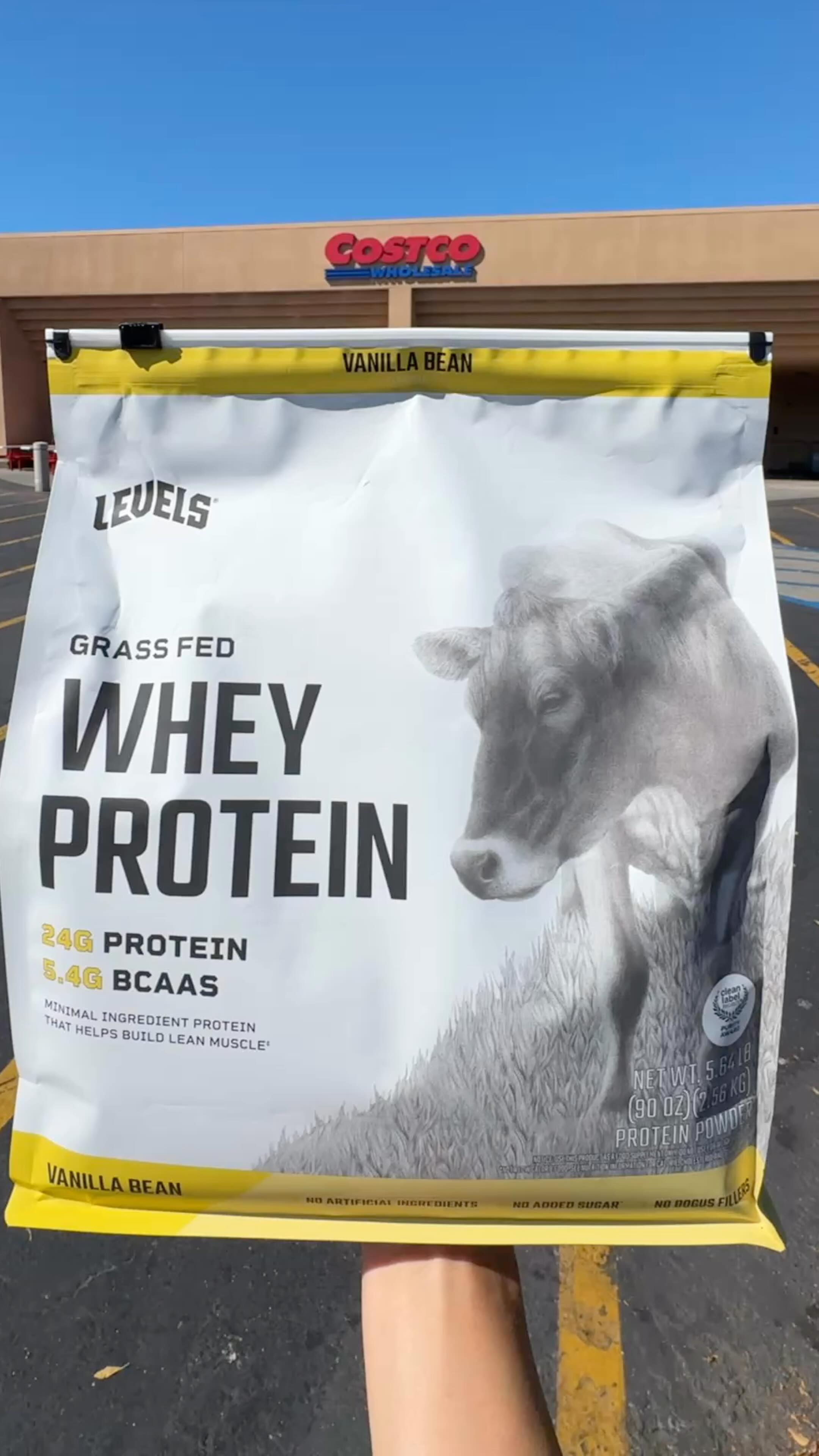 Instagram post by @costco.love for Levels Protein. Caption reads: 🍦 New at Costco! 🍦
Levels Vanilla Bean Whey....