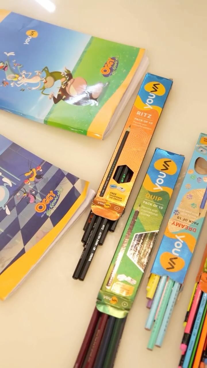 Instagram post by @ourcuddlylife for Youva stationery. Caption reads: Having the right pencils for our kids makes all....