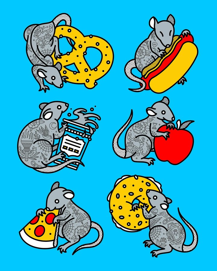 Instagram post by @redhalftone for StickerApp. Caption reads: OK. Which NY rat are you?

These city critters are....