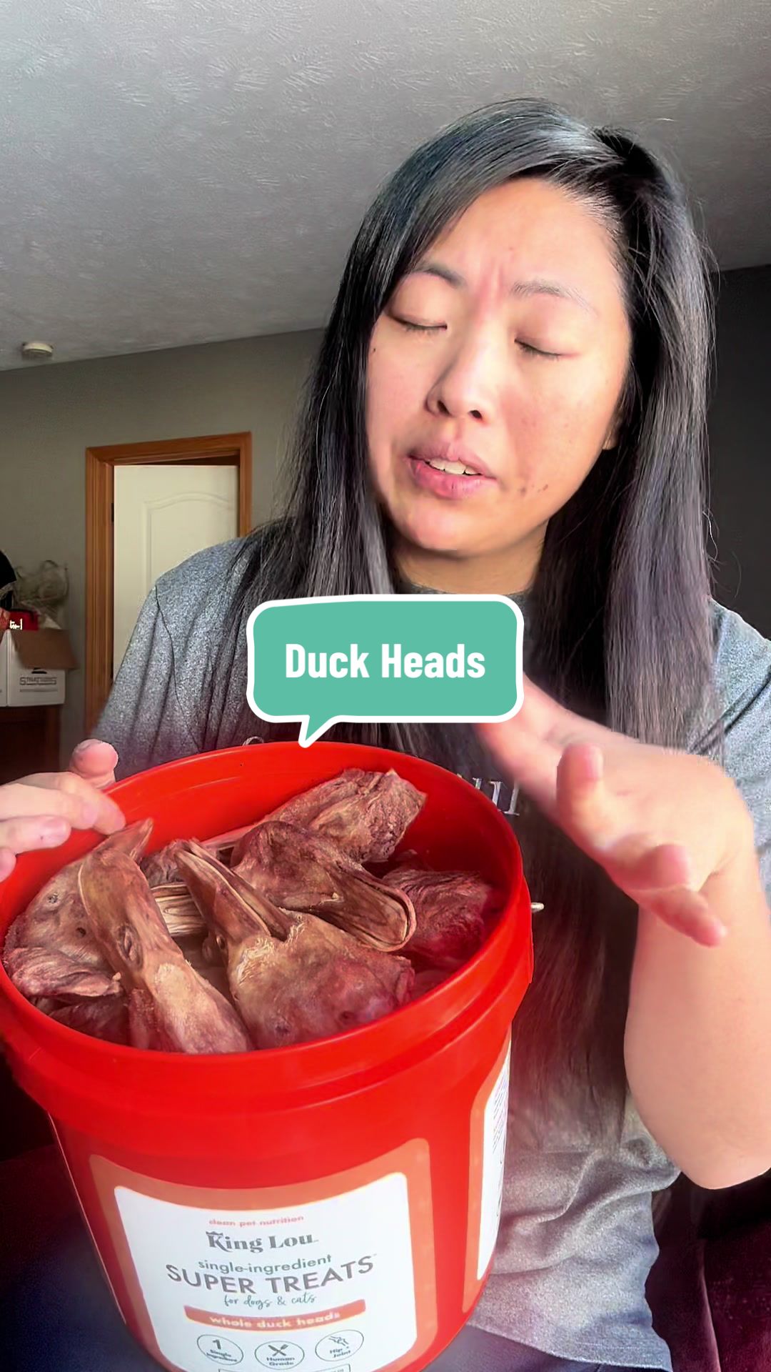 TikTok post by @karissa.survives.it.all for King Lou. Caption reads: [...] ingredient. Big dog satisfaction. 🦆💛 King....