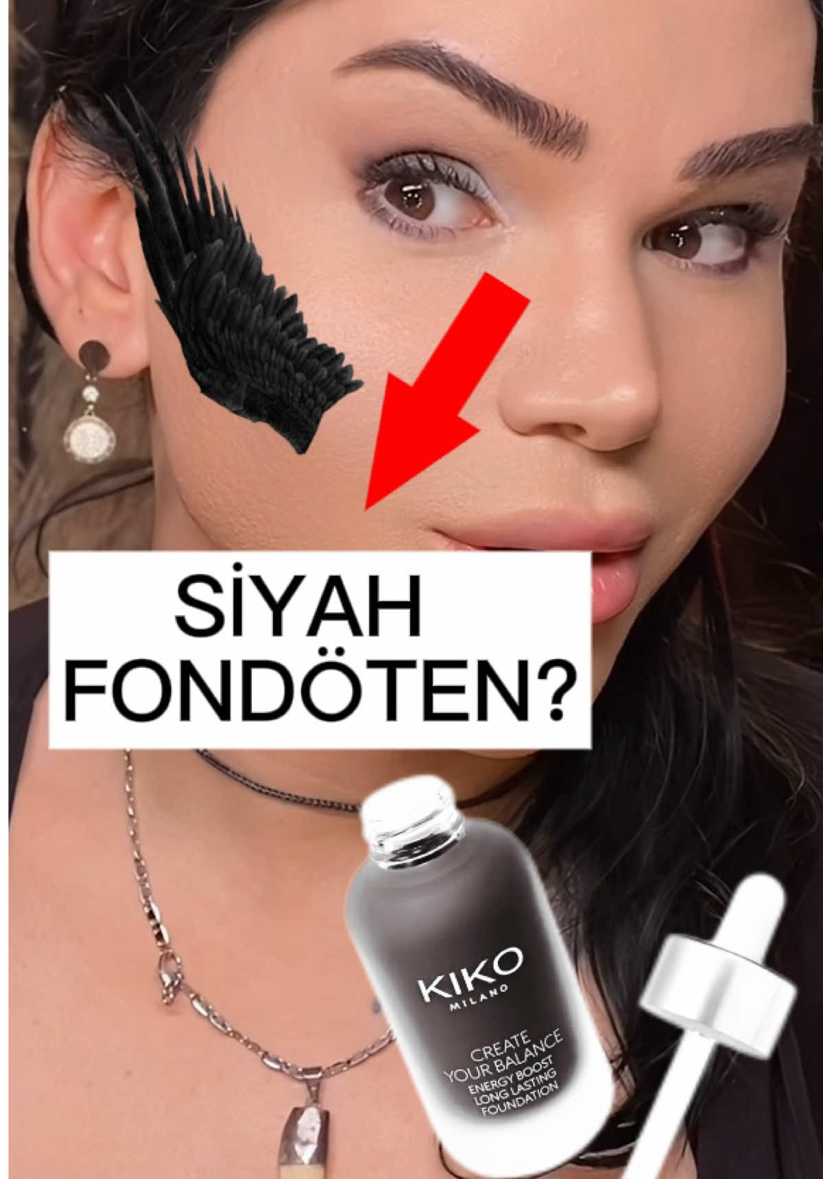 TikTok post by @sahikaesin for KIKO Milano. Caption reads: SİYAH FONDÖTEN?🙉 @KIKO Milano 💕 (deneme videosu)....