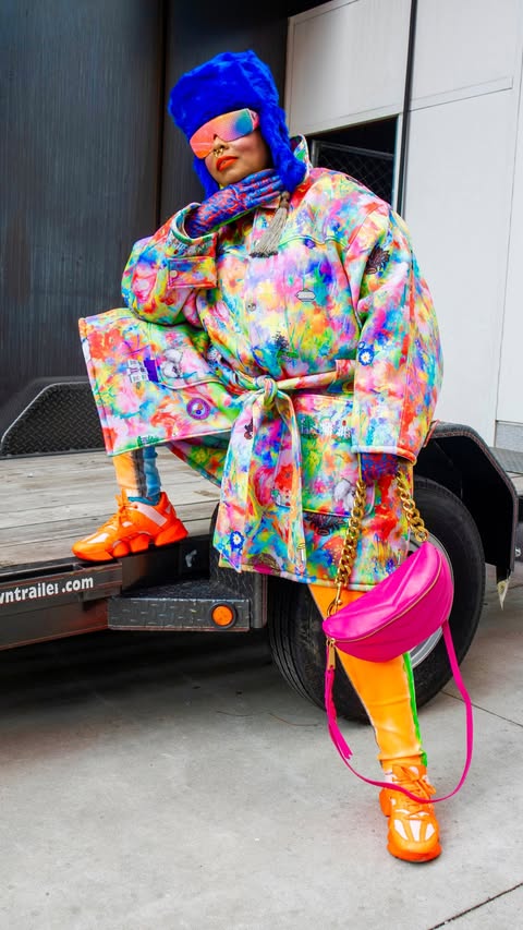 Instagram post by @absolutnatashamorgan for etsy. Caption reads: Grwm to go fabric sourcing for my new project!....