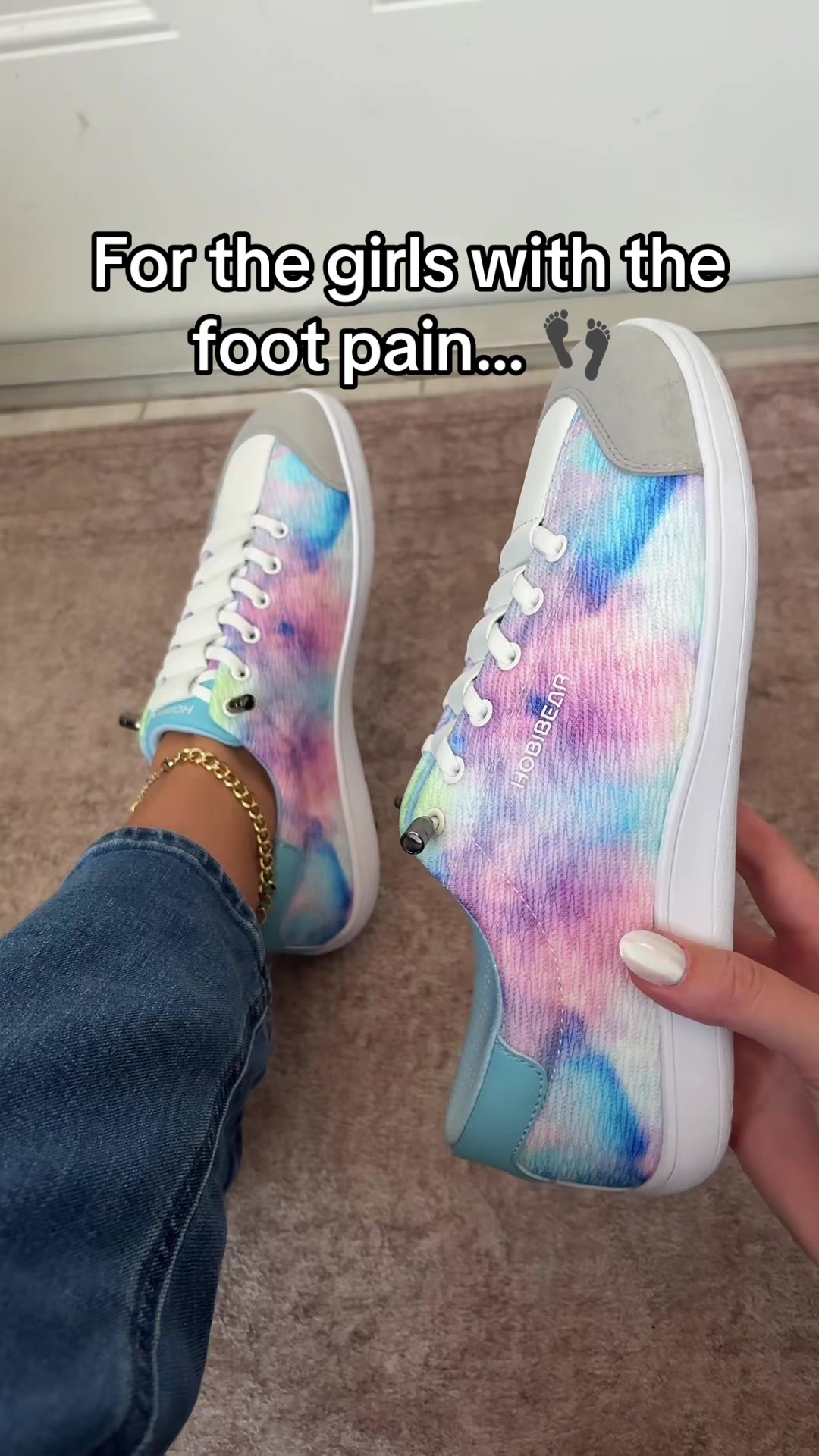 TikTok post by @super.cute.finds for HOBIBEAR Shoes. Caption reads: [...] size up. You’re going to love them!....