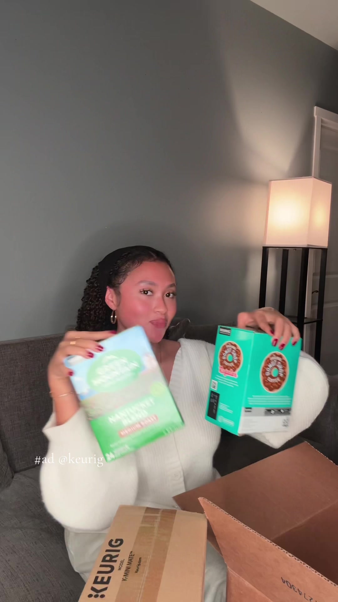 TikTok post by @honey_robinson for Keurig. Caption reads: #ad The K-Mini Mate coffee maker is my go to gift....