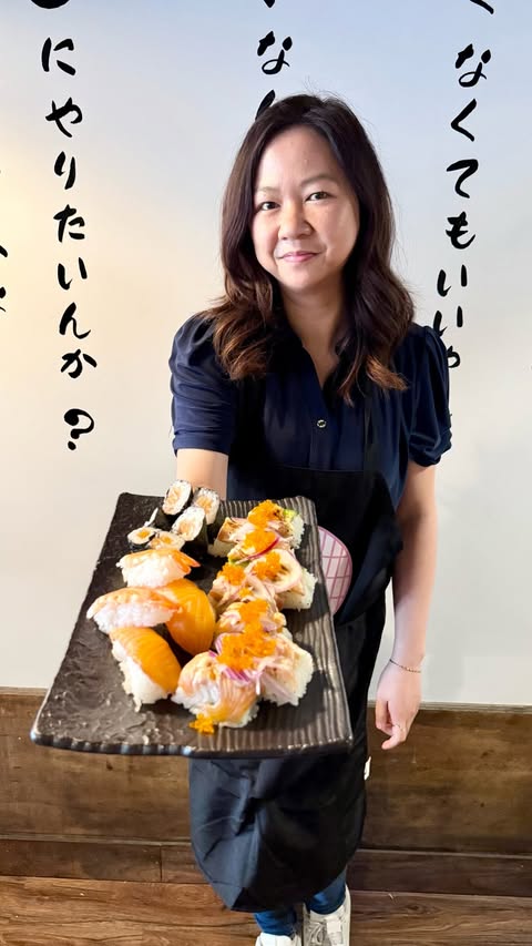 Instagram post by @izakayatomo for Date Night. Caption reads: This sushi making class was so fun 📍3739 99St....