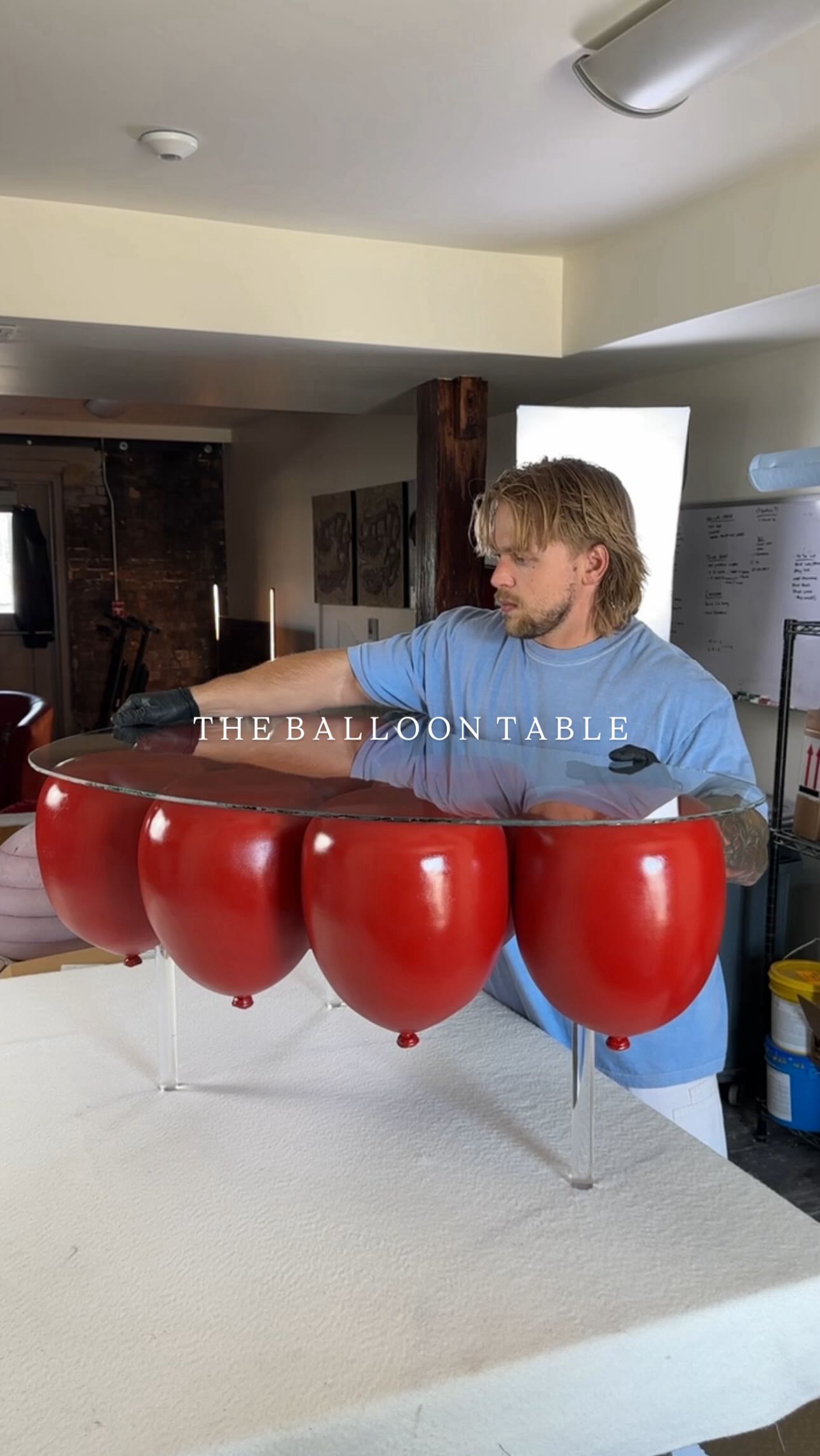 Instagram post by @kamberlandcreations for Adobe Design. Caption reads: The Balloon Table. Here is a closer look behind....