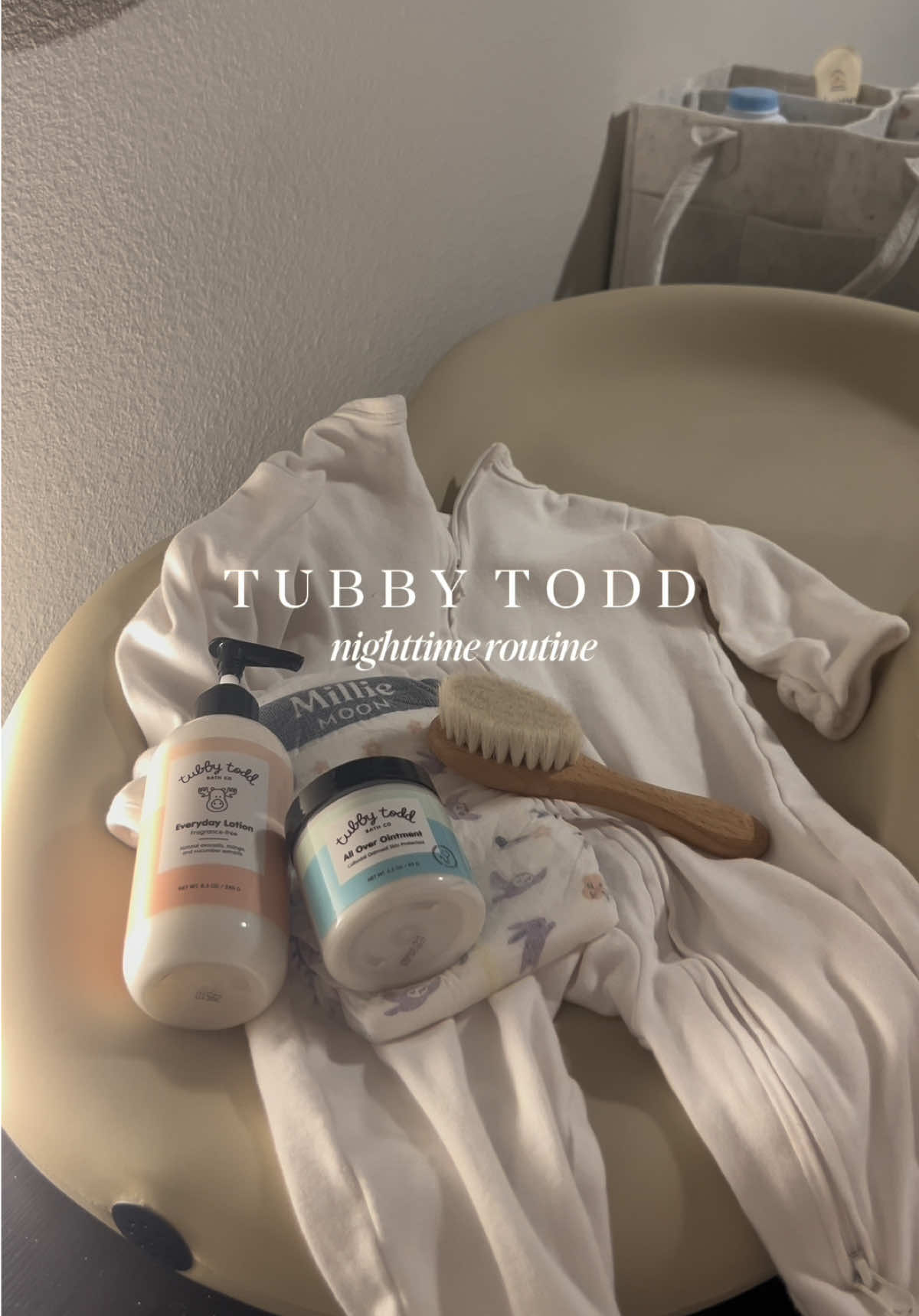 TikTok post by @ayodelleaguilar for Tubby Todd. Caption reads: Nighttime routine with @Tubby Todd 🫧 🩵  #gifted....