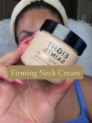 TikTok post by @memrymakeuptherapy for Eight Saints Skincare. Caption reads: Your neck deserves skincare too 🤍 Firming +....
