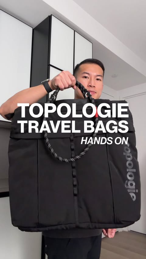 Instagram post by @thejasontsay for Topologie. Caption reads: trying every topologie bag 👀 (topologie helmet....