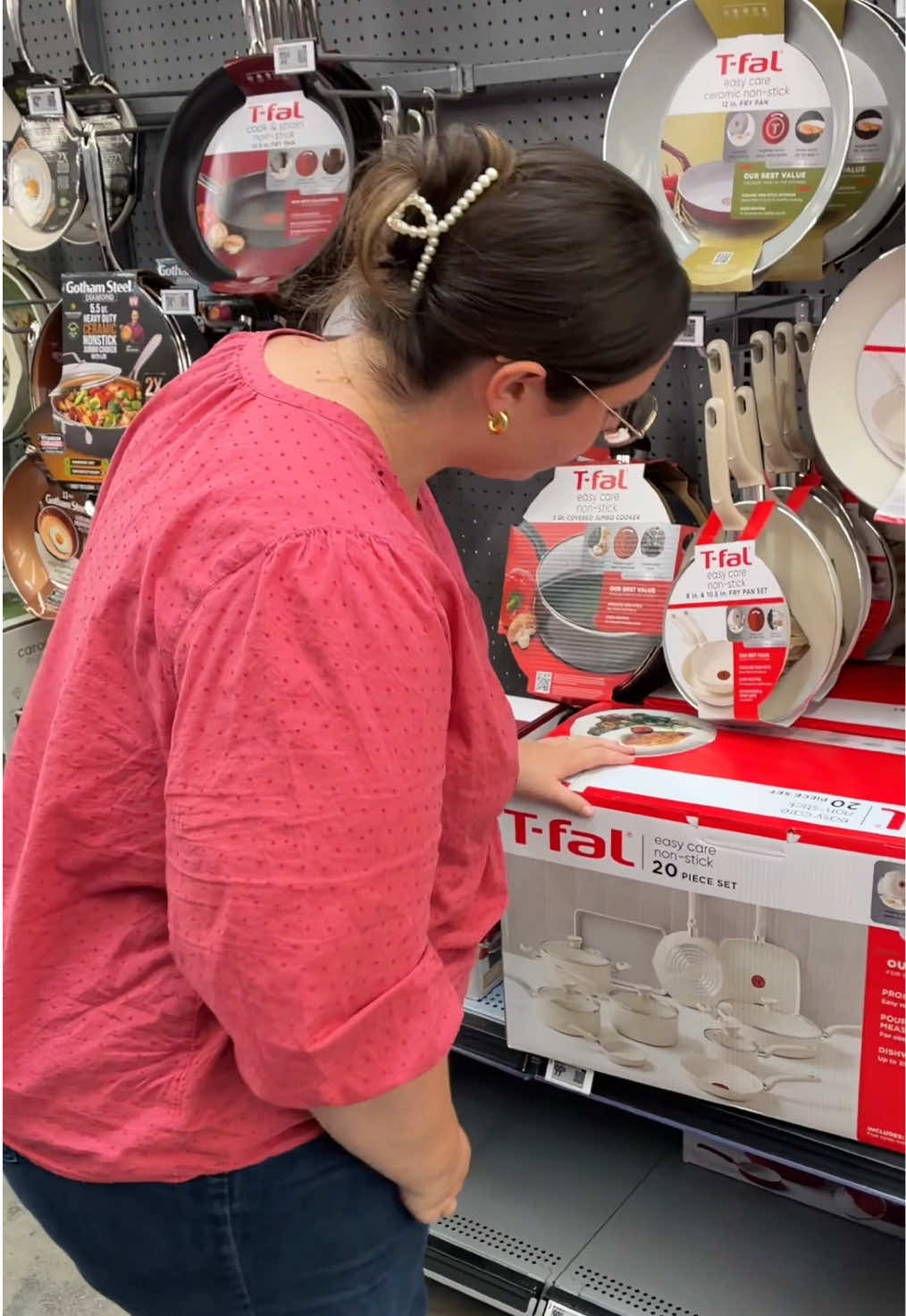 TikTok post by @lunabee27 for T-fal USA. Caption reads: [...] Loving these nonstick ceramic pans 🥰 @T-fal....