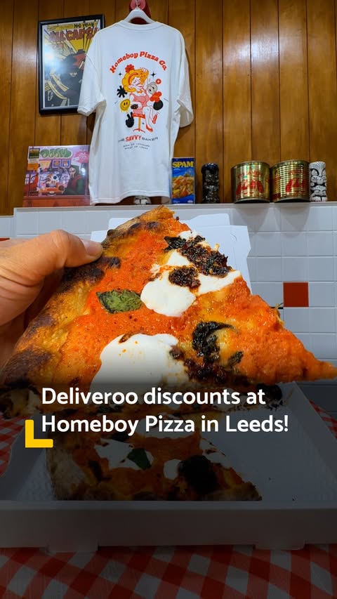 Instagram post by @leedsplussocial for Deliveroo. Caption reads: [...] and with £8 off when you order via....