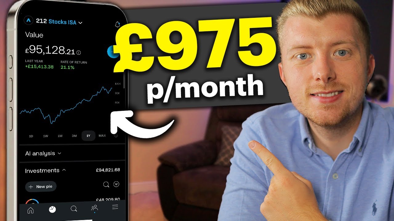 YouTube post by @MitchShoesmith for Trading 212. Caption reads: I Invested £975 Per Month On Trading 212 This....
