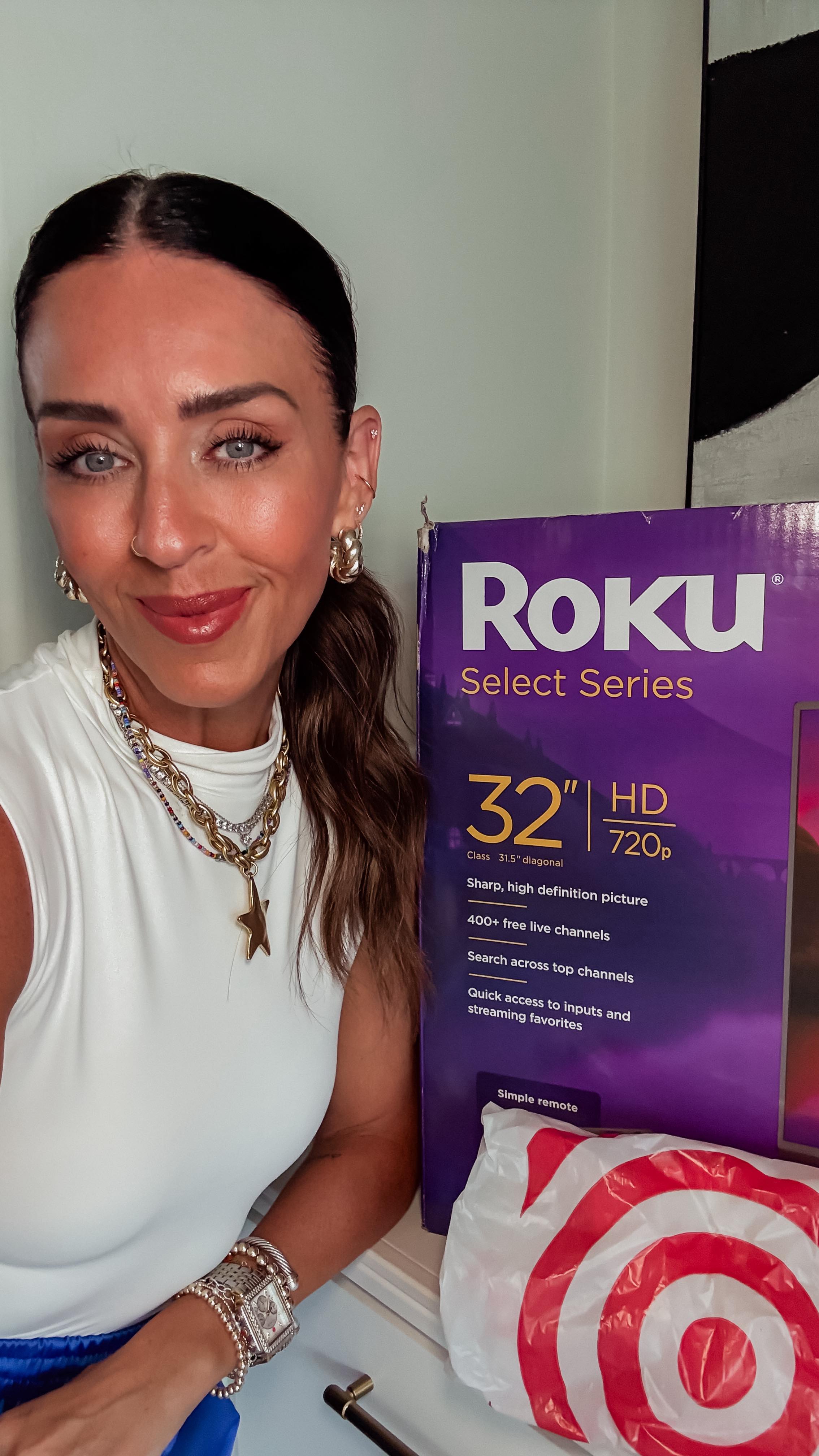 Instagram post by @mollyann for Roku. Caption reads: #AD Back to School dorm room essential....