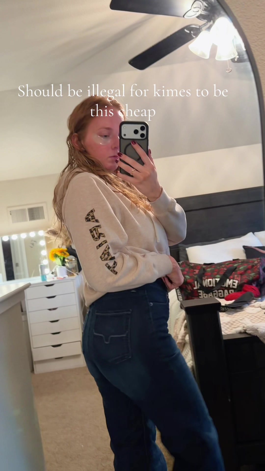 TikTok post by @_aerionnaprovence for Kimes Ranch Jeans. Caption reads: I have never seen them on sale before…. @Kimes....