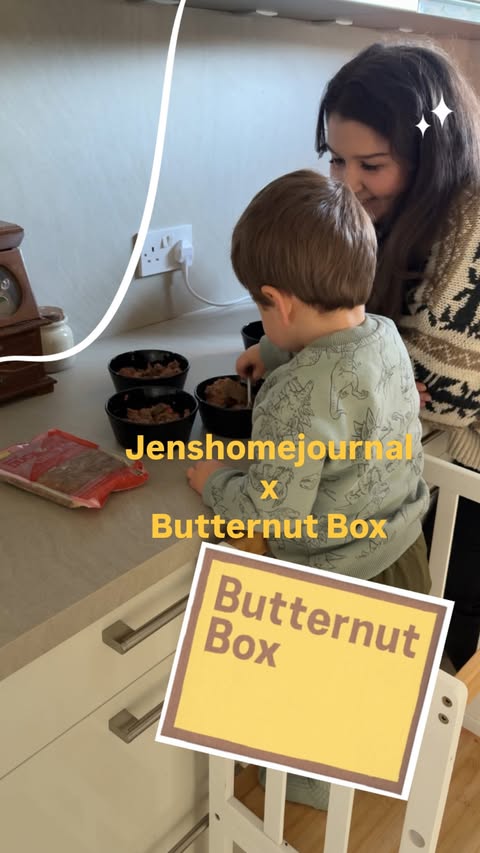 Instagram post by @jenshomejournal for Butternut Box. Caption reads: [...] keeping them on their favourite food....