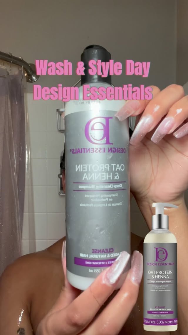 Instagram post by @makeupjanell_ for Design Essentials. Caption reads: [...] full wash and style day using all....