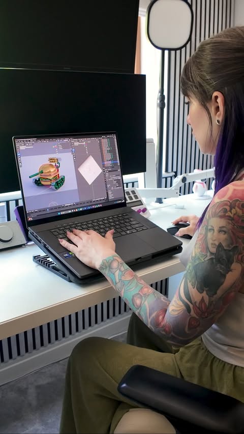 Instagram post by @nerdynetty for NVIDIA GeForce. Caption reads: Work smarter, not harder. NVIDIA GeForce RTX 50....