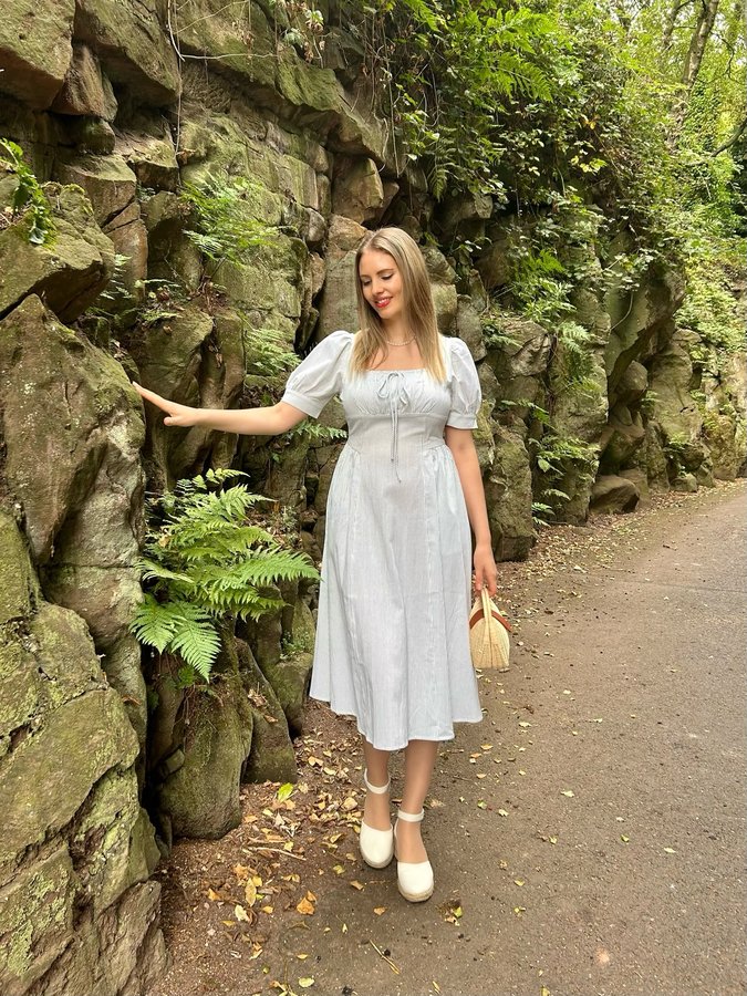 Instagram post by @lorettalotus for Simple Retro. Caption reads: [...] Square Neck Stripe Cotton Dress by....