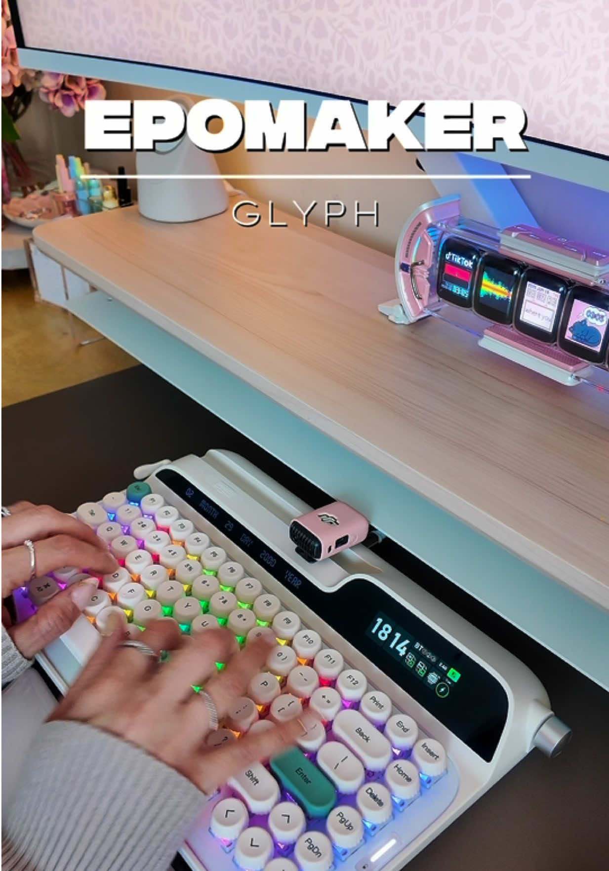 TikTok post by an influencer for Epomaker. Caption reads: [...] you’ve been wondering if the Epomaker Glyph....