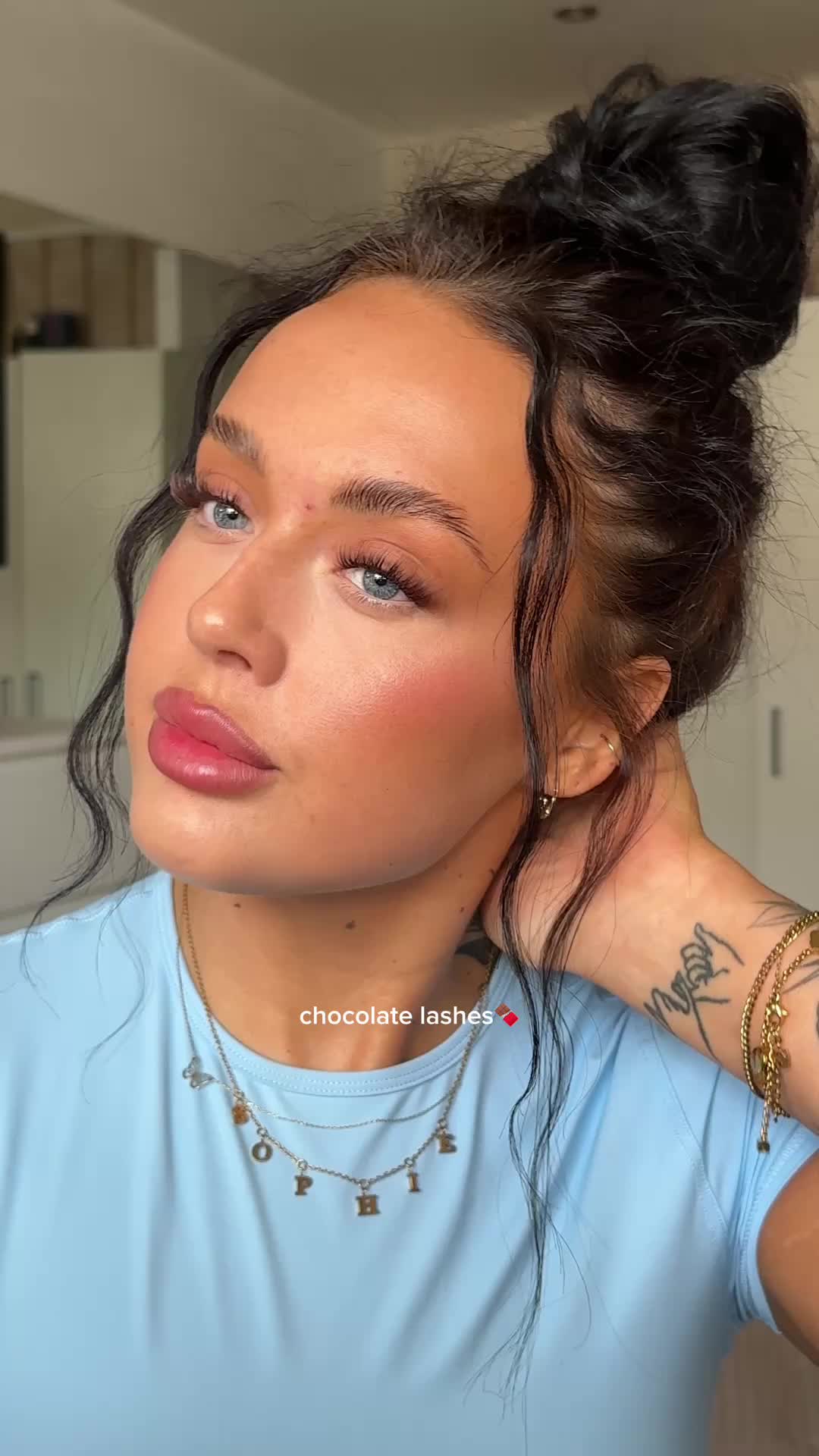 TikTok post by @sophieswannickk for TATTI LASHES. Caption reads: I fear I’ve been converted to brown lashes forever....