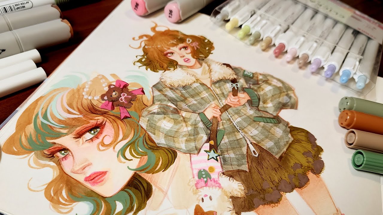 YouTube post by @CosmicSpectrumArt for Arrtx. Caption reads: 🎀🧸 Alcohol Markers + Acrylic Markers....