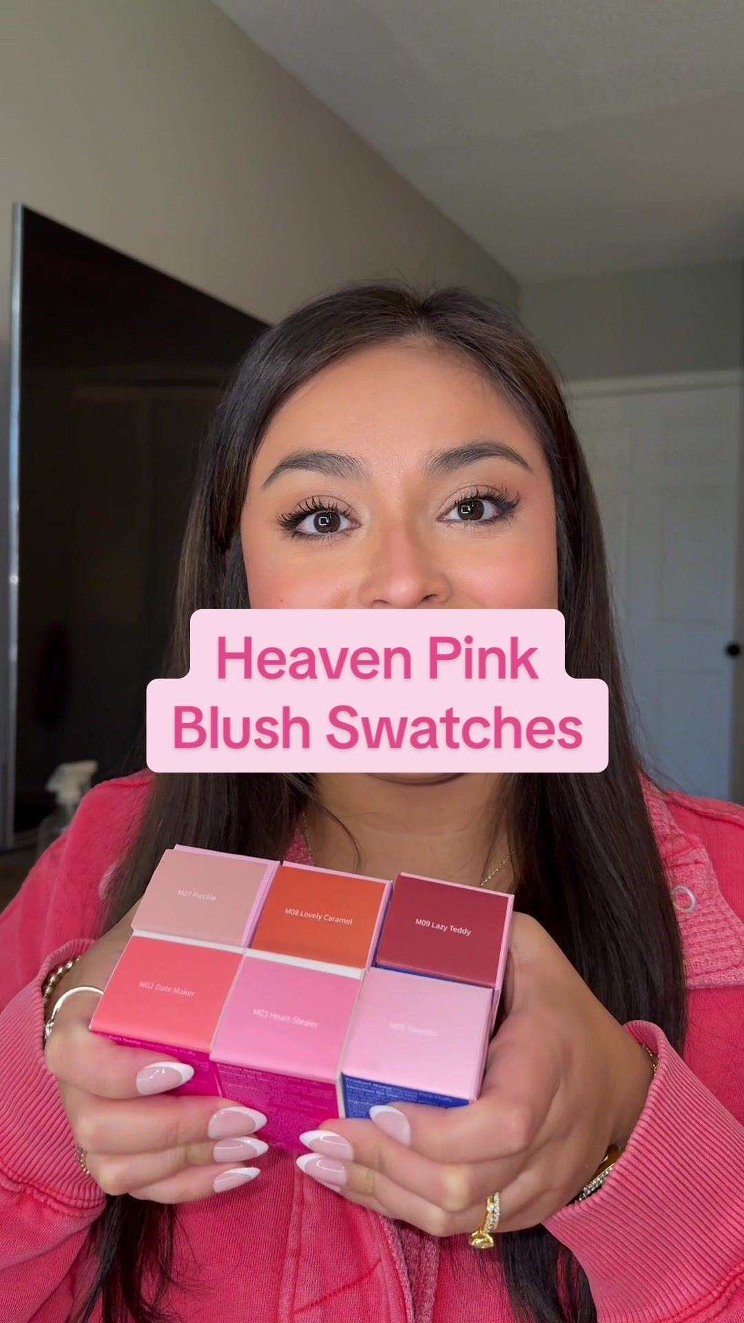 TikTok post by @adrianattsfinds for Heaven Pink. Caption reads: [...] product that lasts all day!!!🤩 #heavenpink....