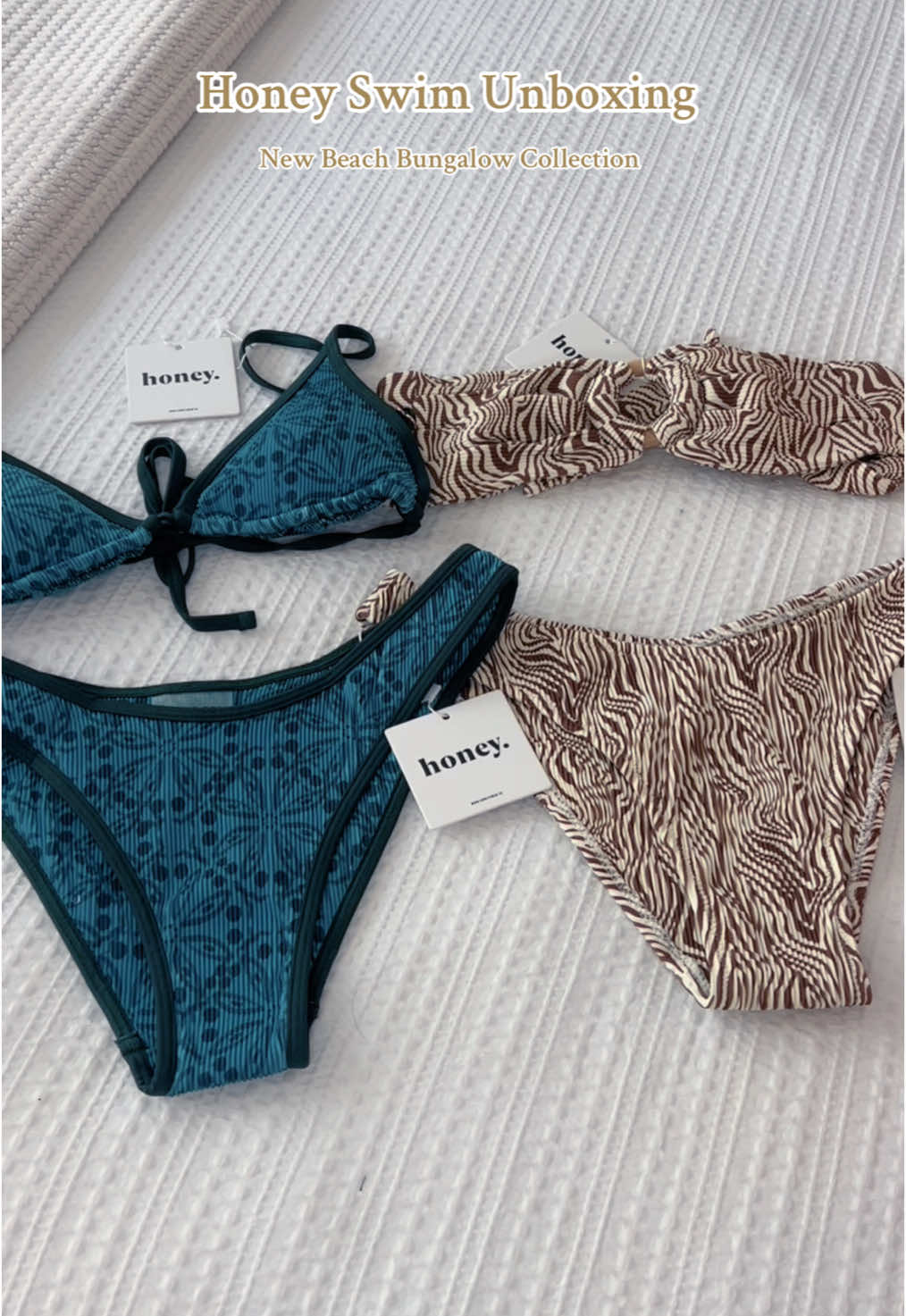 TikTok post by @skylarrebeccamae for Honey Swim. Caption reads: my favorite prints from the new @Honey Swim....