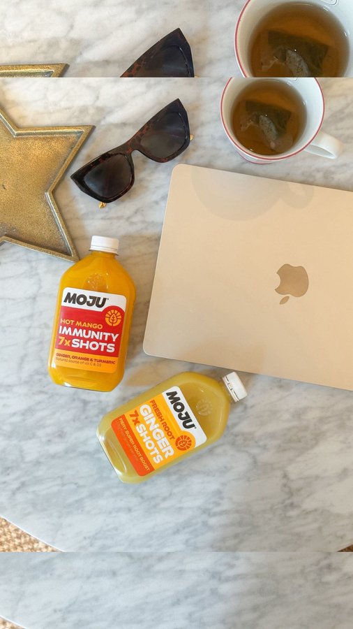 Instagram post by @dianas.delicacies for MOJU Drinks. Caption reads: AD | recovery time!! ⛅️🧘🏾‍♀️🌶️

last weekend....