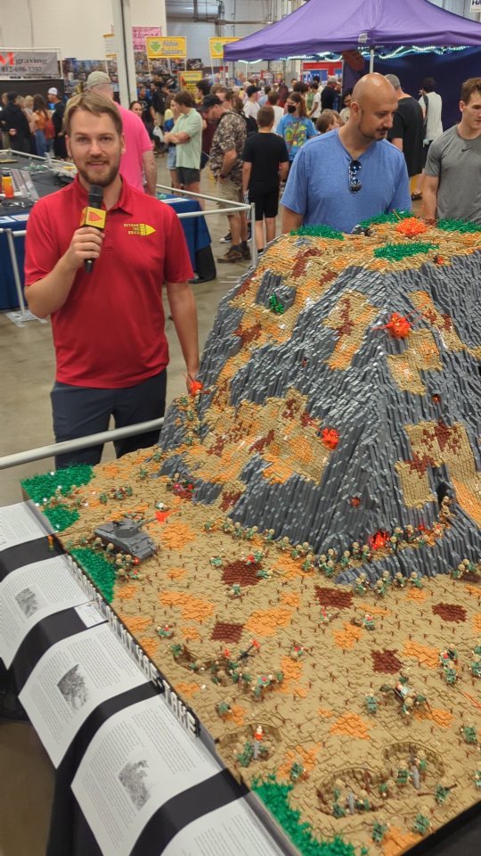 Instagram post by @beyondthebricktv for Brickmania Toys. Caption reads: LEGO WWII Assault on Mt. Yae-Take by....