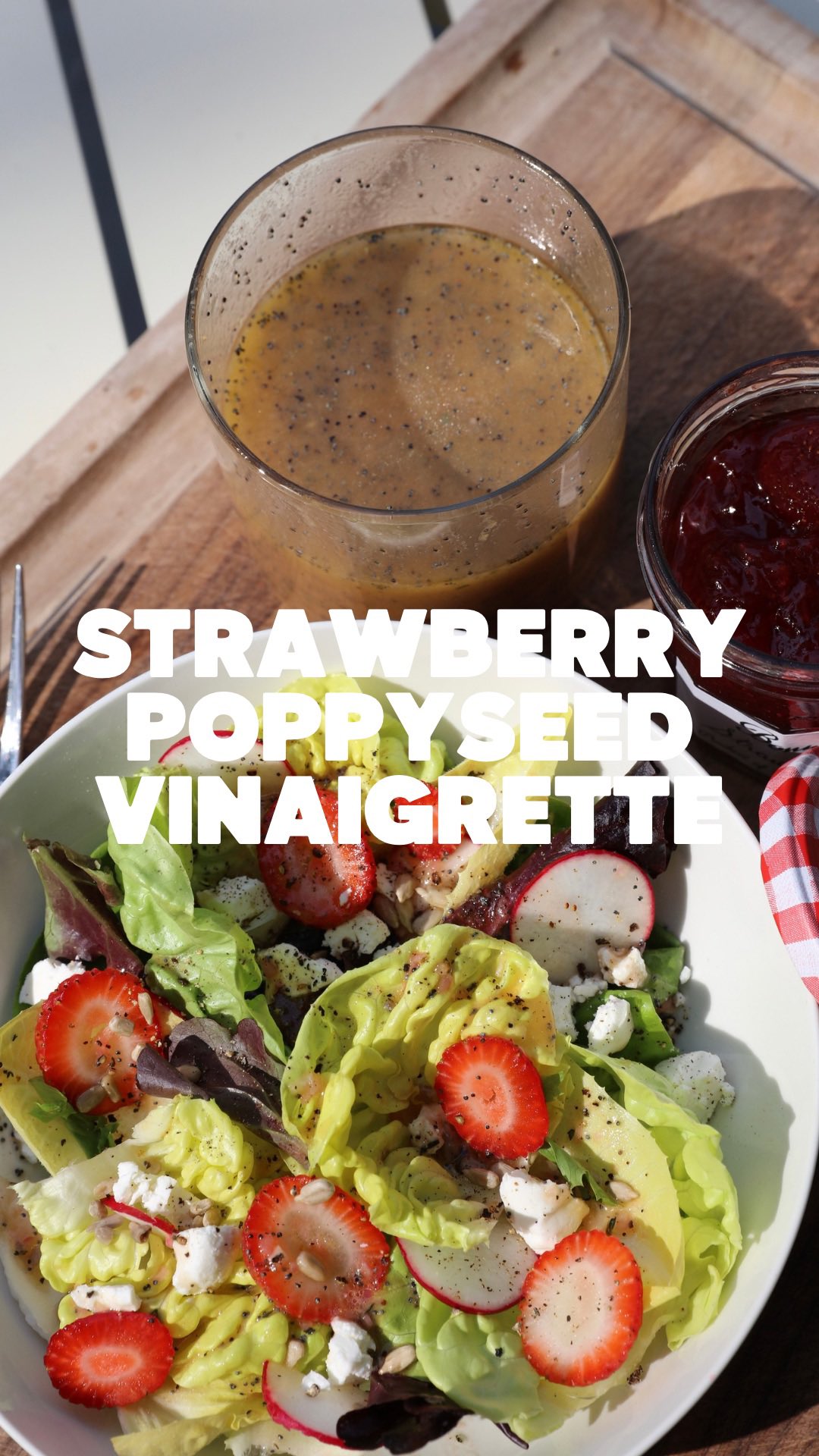 Instagram post by @chefreillymeehan for Bonne Maman. Caption reads: Strawberry Poppyseed Vinaigrette— a must have....