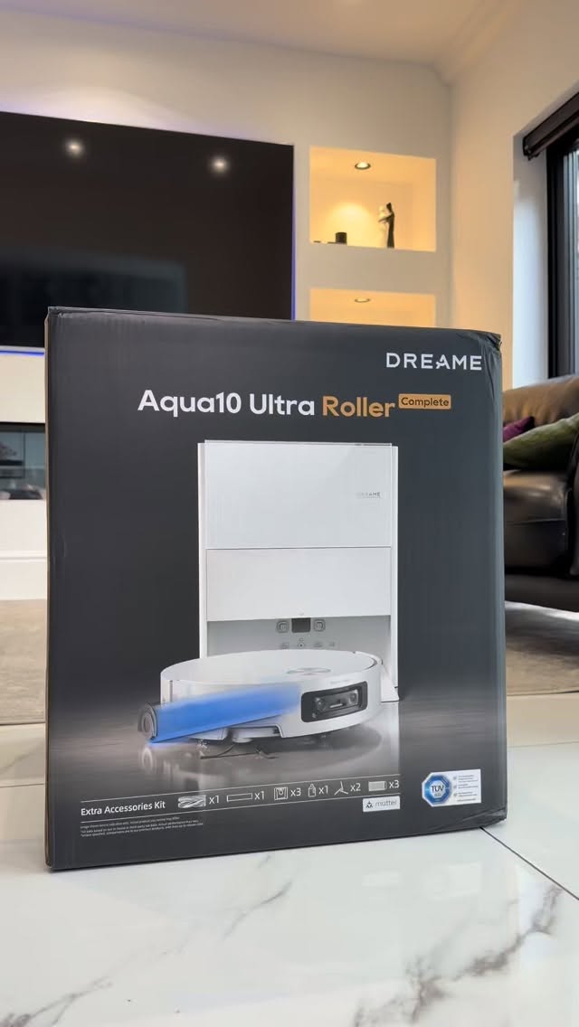 Instagram post by @themarceymanor for Dreame. Caption reads: My new @dreame_uk Aqua10 Ultra Roller complete....