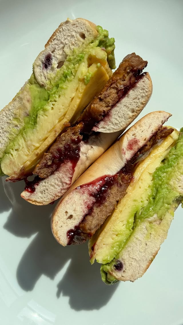 Instagram post by @berryveganplanet for Toufayan Bakeries. Caption reads: Breakfast bagel never looked so good! We enjoyed....