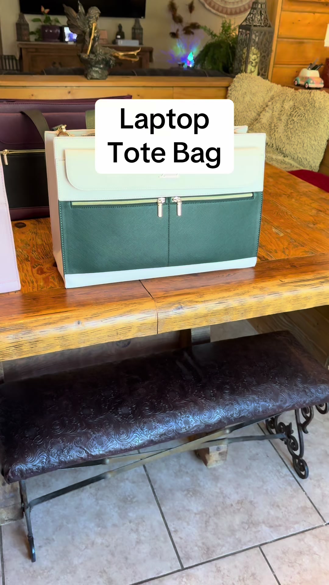 TikTok post by @hustleandteach for Lovevook. Caption reads: Briefcase Tote Bag @Lovevook Bags come in sizes....