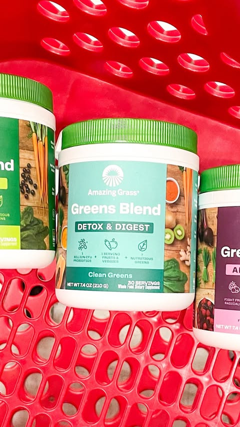Instagram post by @targettakesmypaycheck for Amazing Grass. Caption reads: [...] restock on my favorite greens blend....