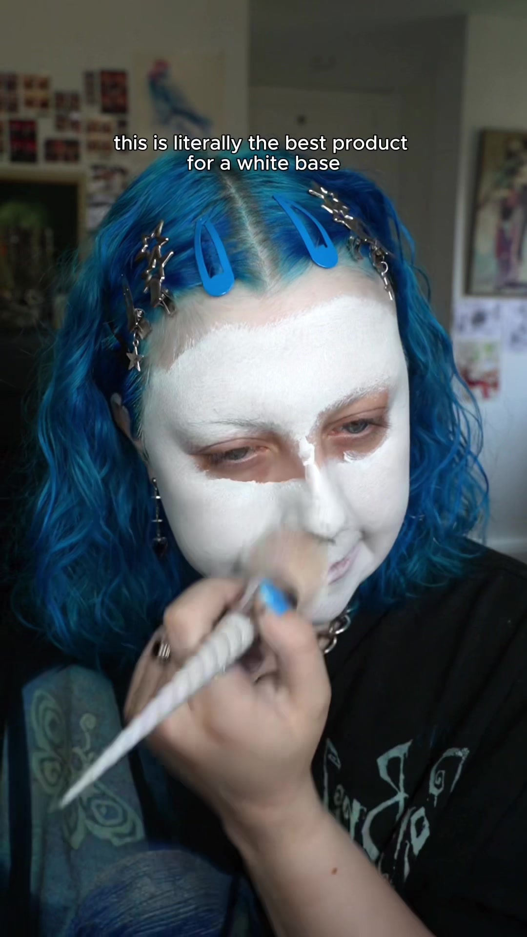 TikTok post by @pippabarnes for RCMA Makeup. Caption reads: blue goth makeup ib: @Julie🕷️ are you guys sick....