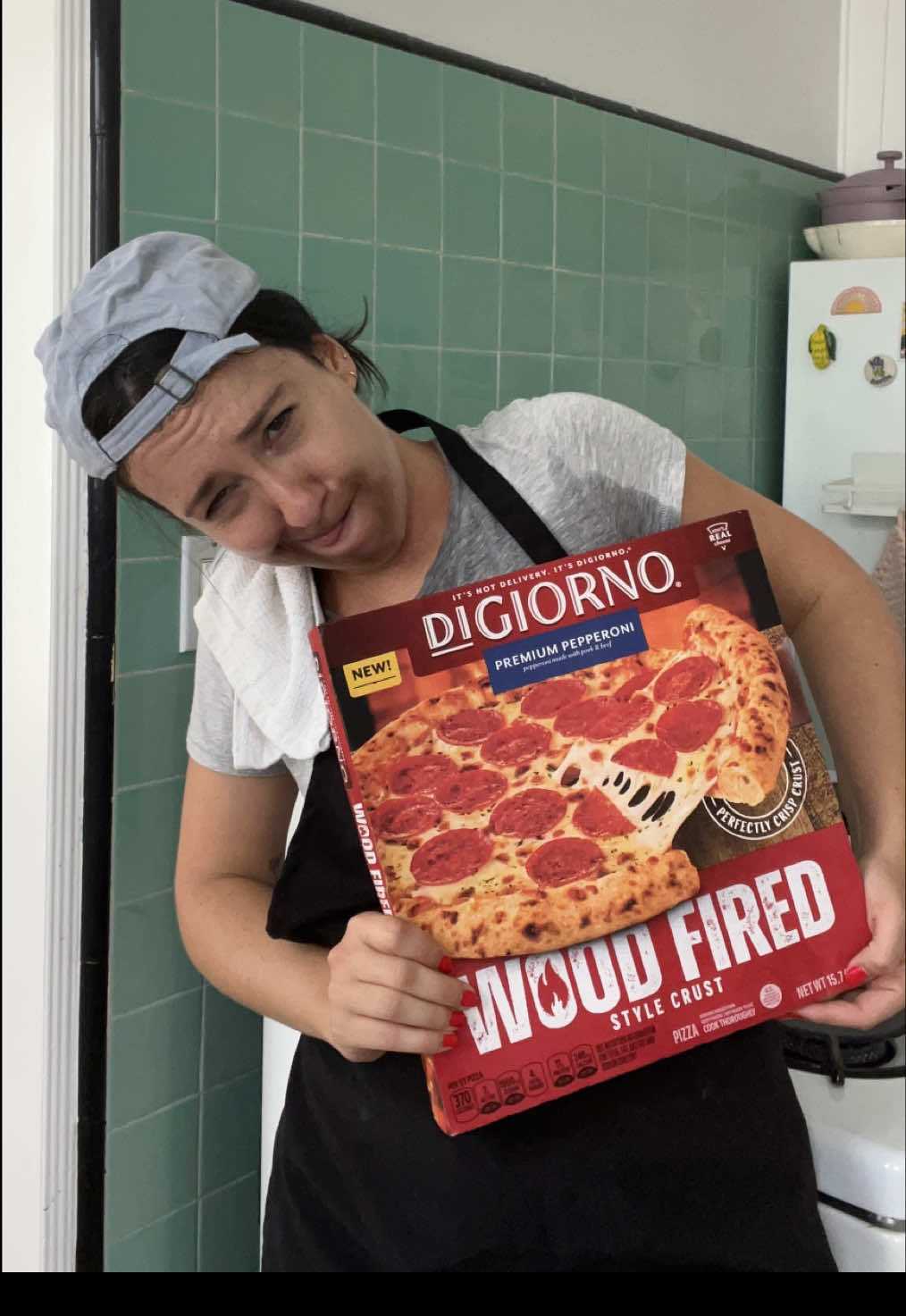 TikTok post by @actressbecc for DiGiorno. Caption reads: #ad His service knows no bounds and neither does....