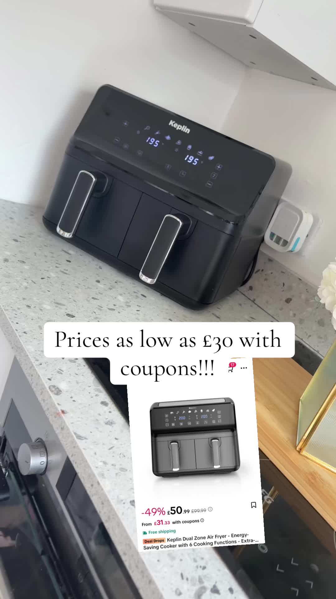 TikTok post by @ab_94xx for Keplin. Caption reads: @Keplin #keplin #airfryer #kitchen [...].