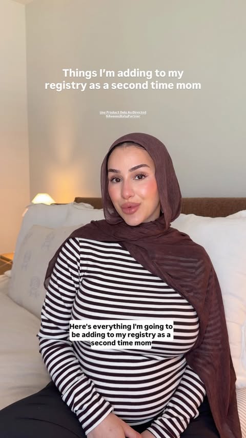 Instagram post by @minahamideh for AVEENO Baby. Caption reads: [...] to my registry as a second time mom....
