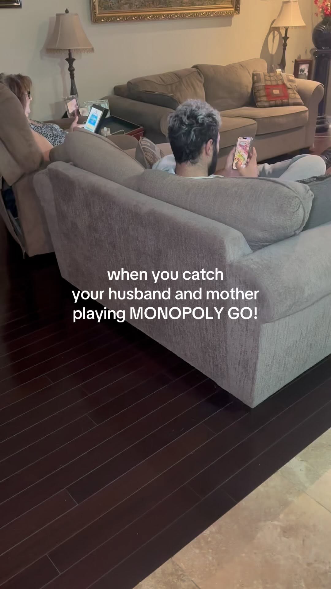 Instagram post by @marioandgab for monopolygo. Caption reads: #AD All’s fair in love and Monopoly! Who’s ready....