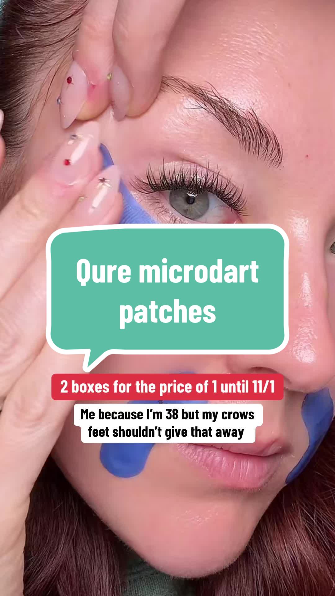 TikTok post by @redheadmomma08 for Qure Skincare. Caption reads: The QURE MICRO INFUSION PATCHES for crows feet and....