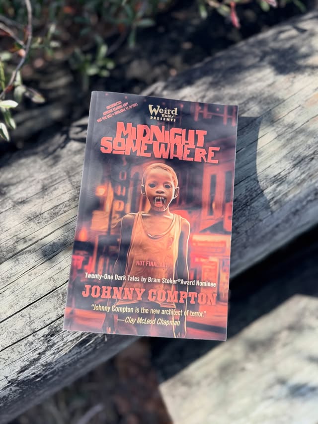 Instagram post by @dana.loves.books for Blackstone Publishing. Caption reads: Midnight Somewhere A Short-Story Collection Johnny....