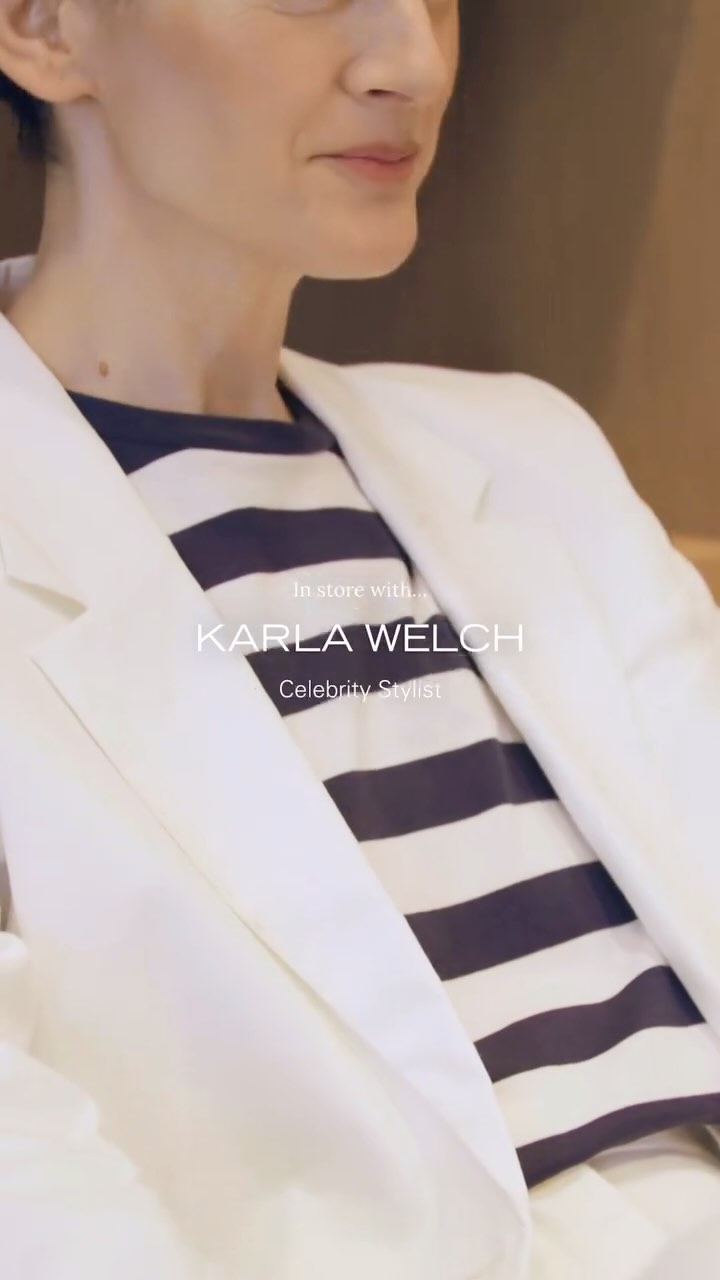 Instagram post by @karlawelchstylist for Theory. Caption reads: Meet the essential suit for all your spring-summer....