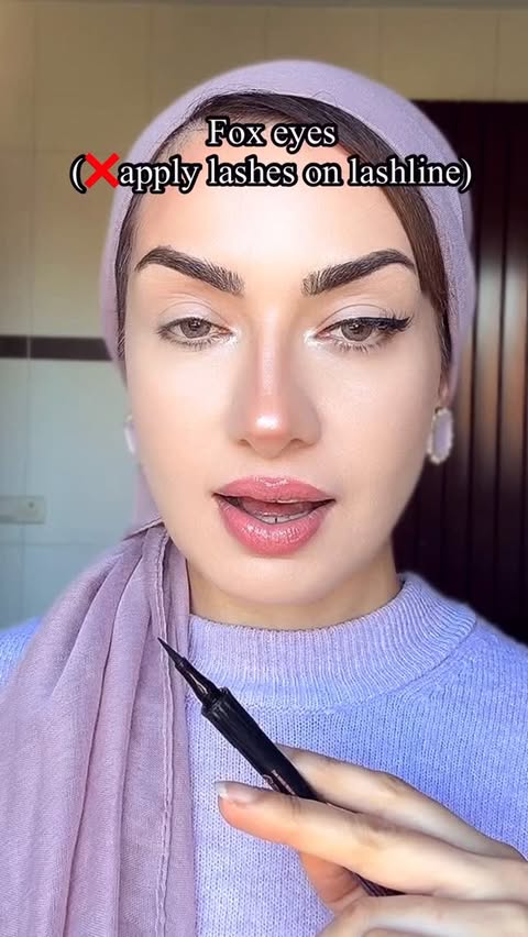 Instagram post by @maliayosuf for Benefit Cosmetics. Caption reads: Fox eyes hack 🦊 
Apply lashes on an angle 📐 to....