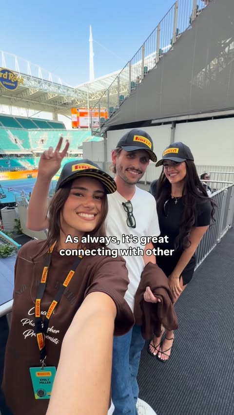 Instagram post by @samuelbegg for Pirelli. Caption reads: From F1 circuits to the Miami Open, @pirelliusa....