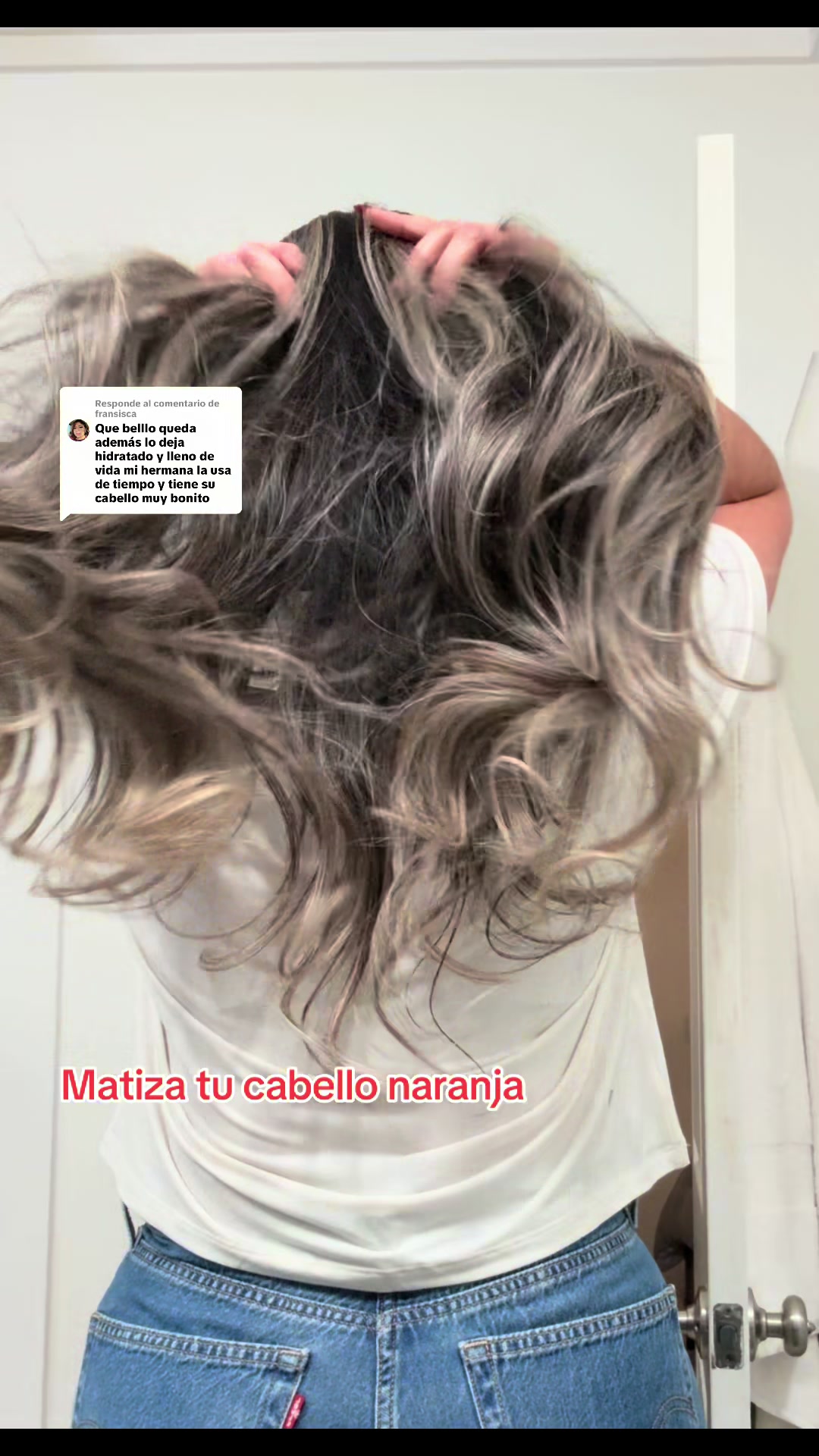 TikTok post by @lopezkaren1323 for L’ange Hair. Caption reads: Respuesta a @fransisca L'ANGE HAIR - Purple Hair....