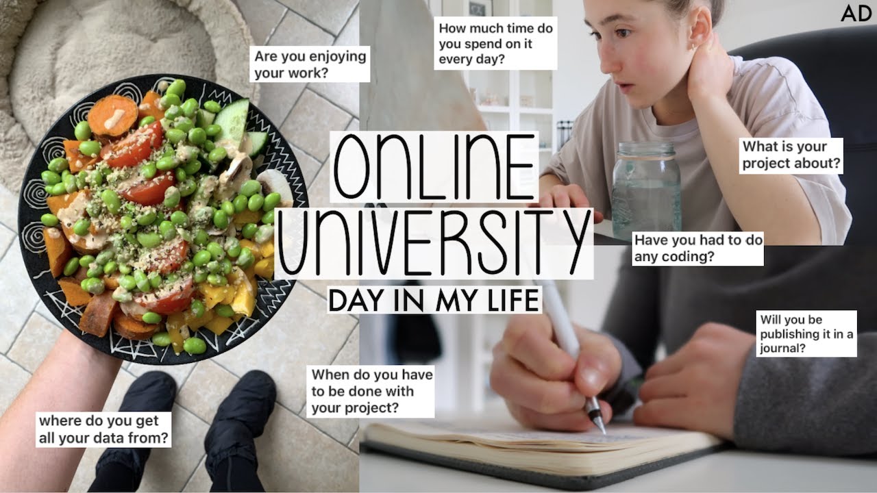 YouTube post by @HollyGabrielle for Coconut Bowls. Caption reads: DAY IN MY LIFE AS AN ONLINE UNIVERSITY STUDENT |....
